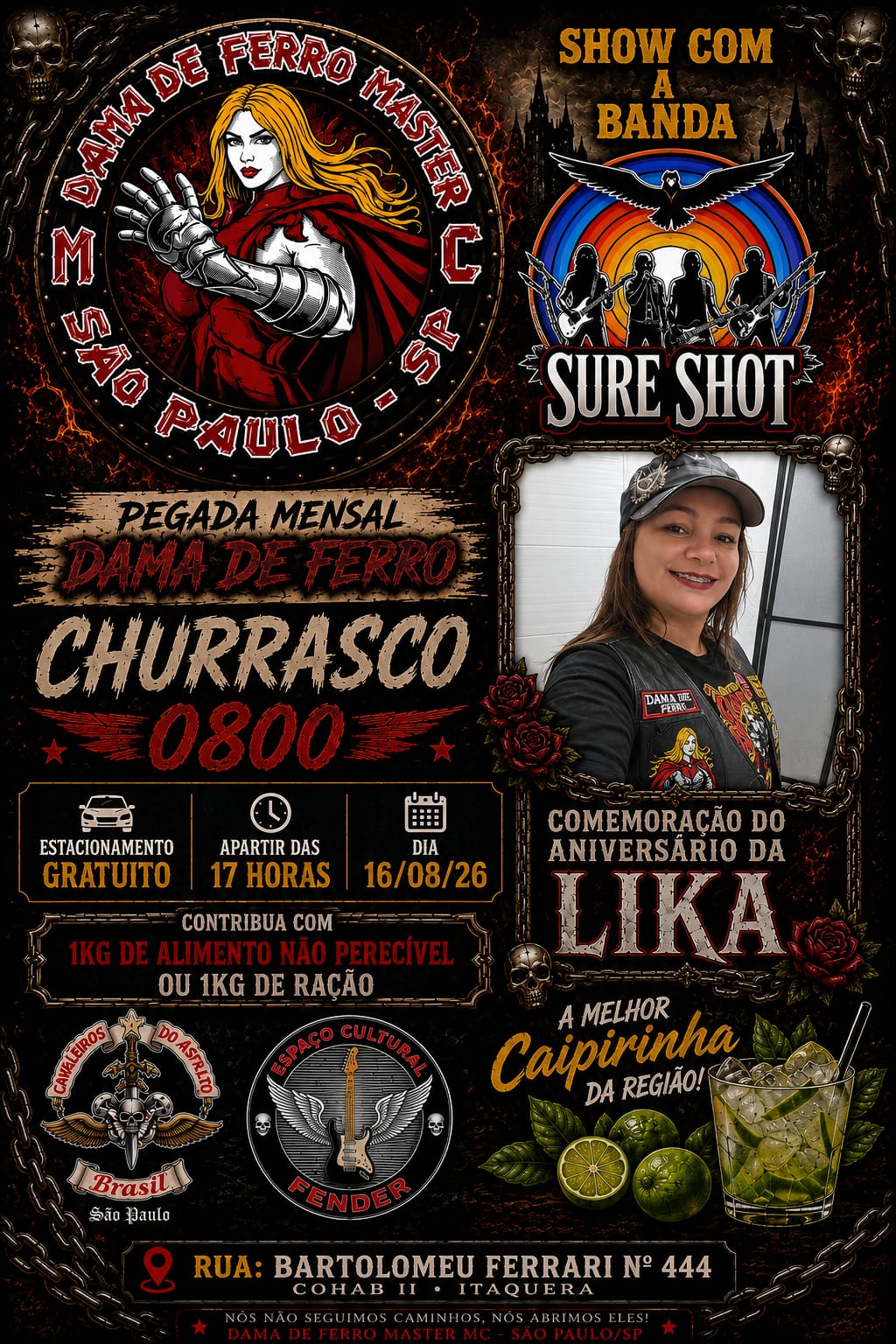 Flyer — Pegada Mensal Dama de Ferro — Churrasco 0800