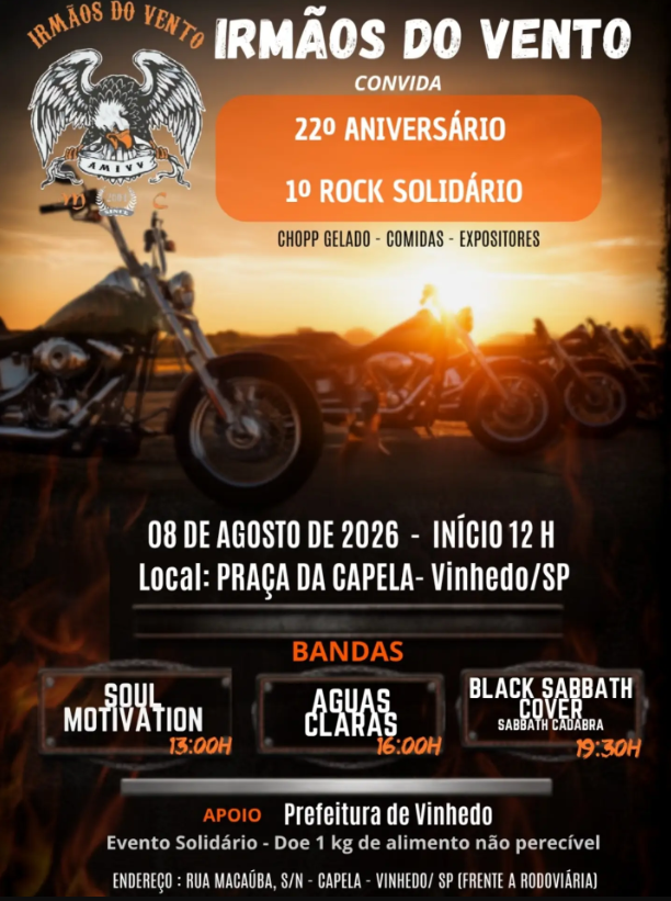 Flyer — 22º Aniversário Irmãos do Vento + 1º Rock Solidário