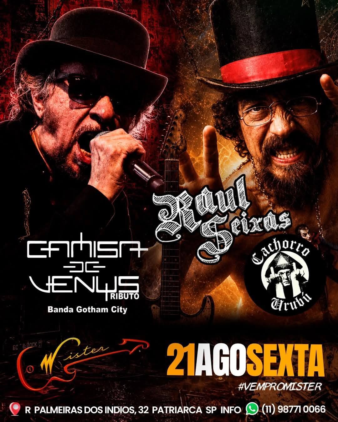 Flyer — Camisa de Venus (Tributo Banda Gotham City) e Raul Seixas (Tributo Cachorro Urubú) no Mister