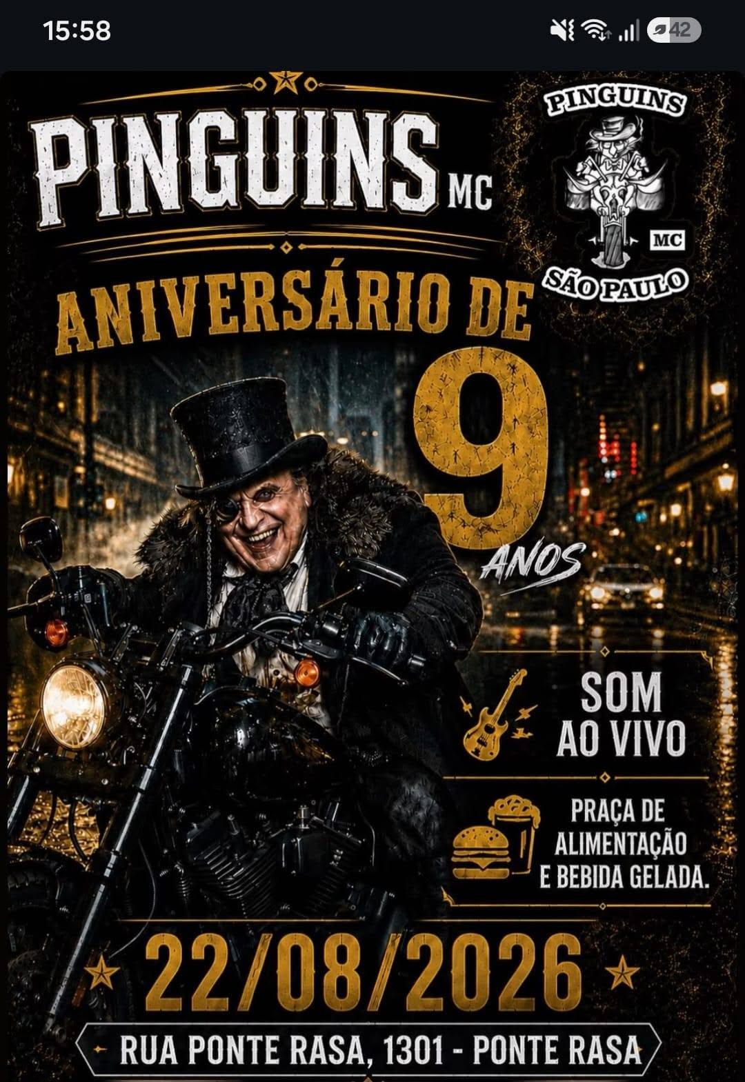 Flyer — Aniversário de 9 Anos - Pinguins MC São Paulo