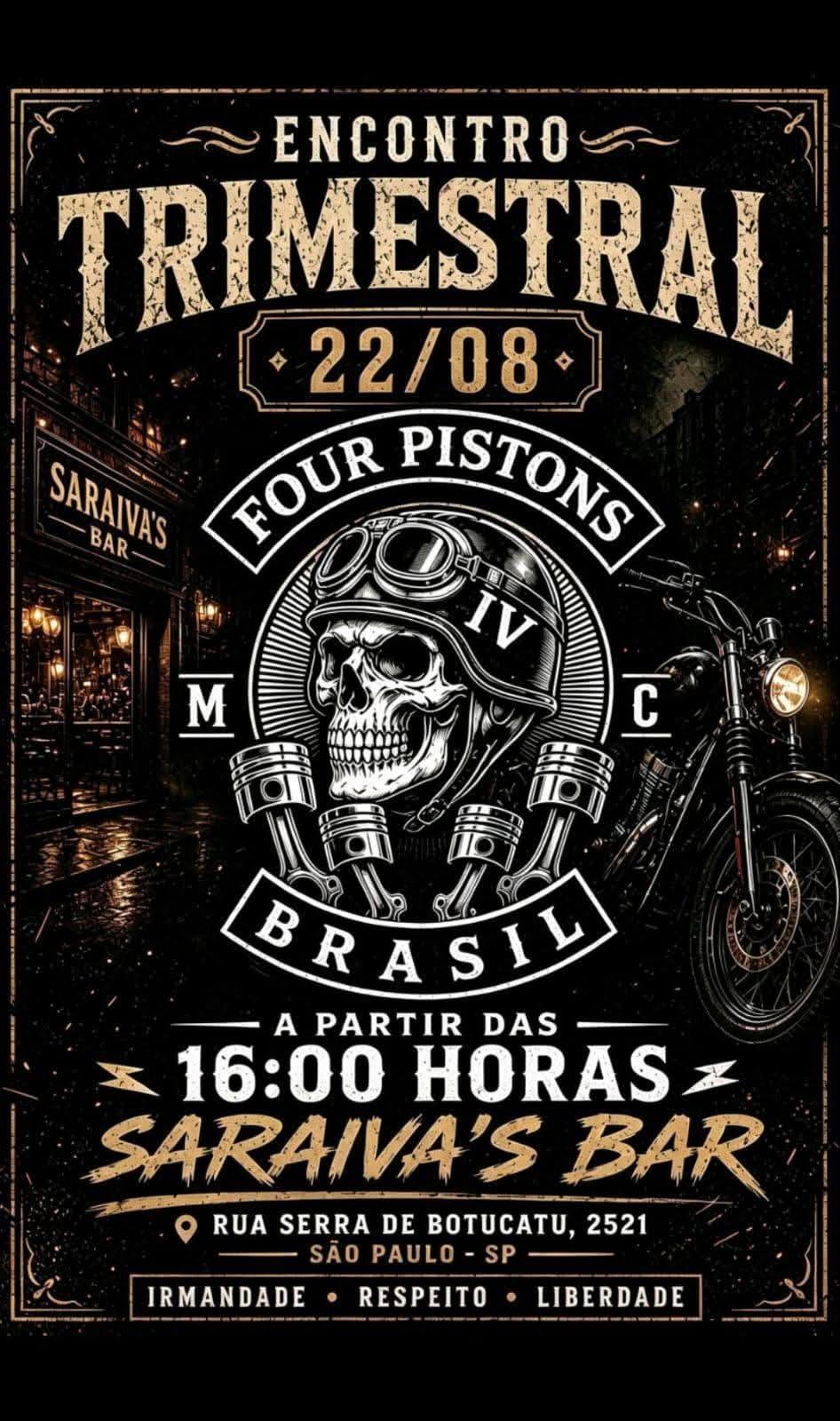 Flyer — Encontro Trimestral - Four Pistons MC Brasil