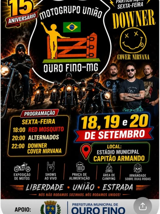 Flyer — 15º Aniversário Motogrupo União - Ouro Fino