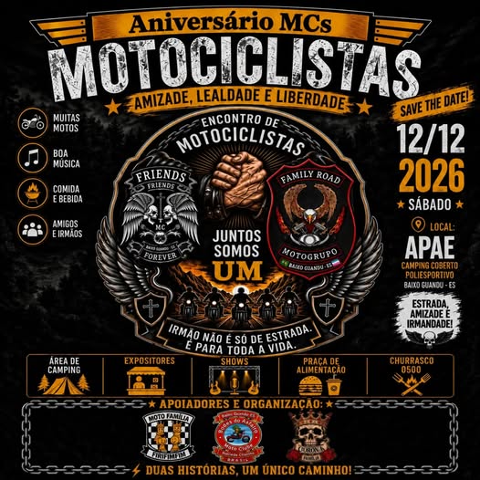Flyer — Aniversário MCs Motociclistas - Friends MC e Family Road Motogrupo