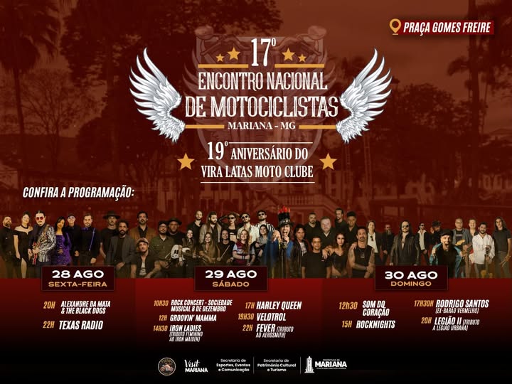 Flyer — 17º Encontro Nacional de Motociclistas de Mariana - 19º Aniversário Vira Latas Moto Clube
