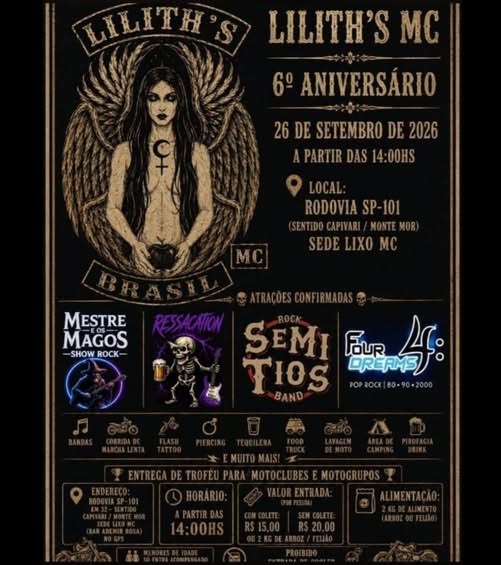 Flyer — 6º Aniversário Lilith's MC Brasil