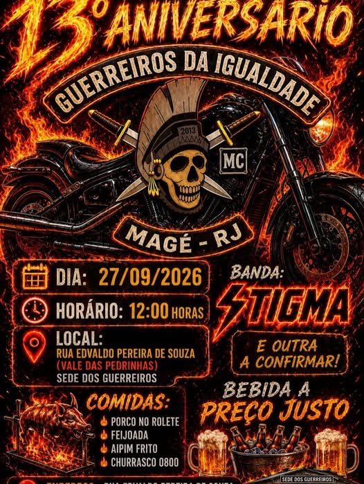 Flyer — 13º Aniversário Guerreiros da Igualdade MC