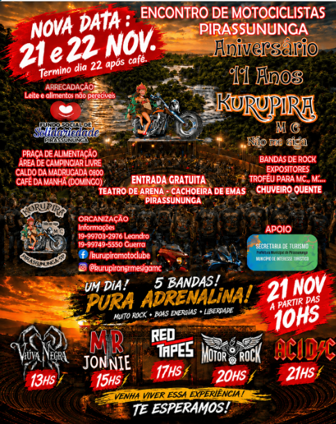 Flyer — 11º Encontro de Motociclistas de Pirassununga — Kurupira Não Me Siga MC