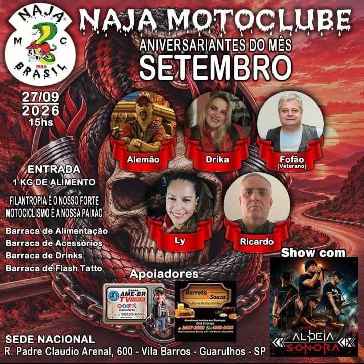 Flyer — Aniversariantes do Mês — Naja Motoclube
