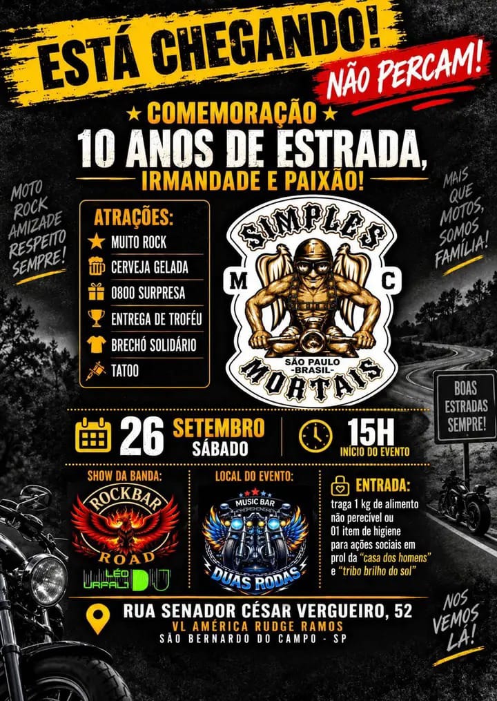 Flyer — 10 Anos de Estrada — Simples Mortais MC