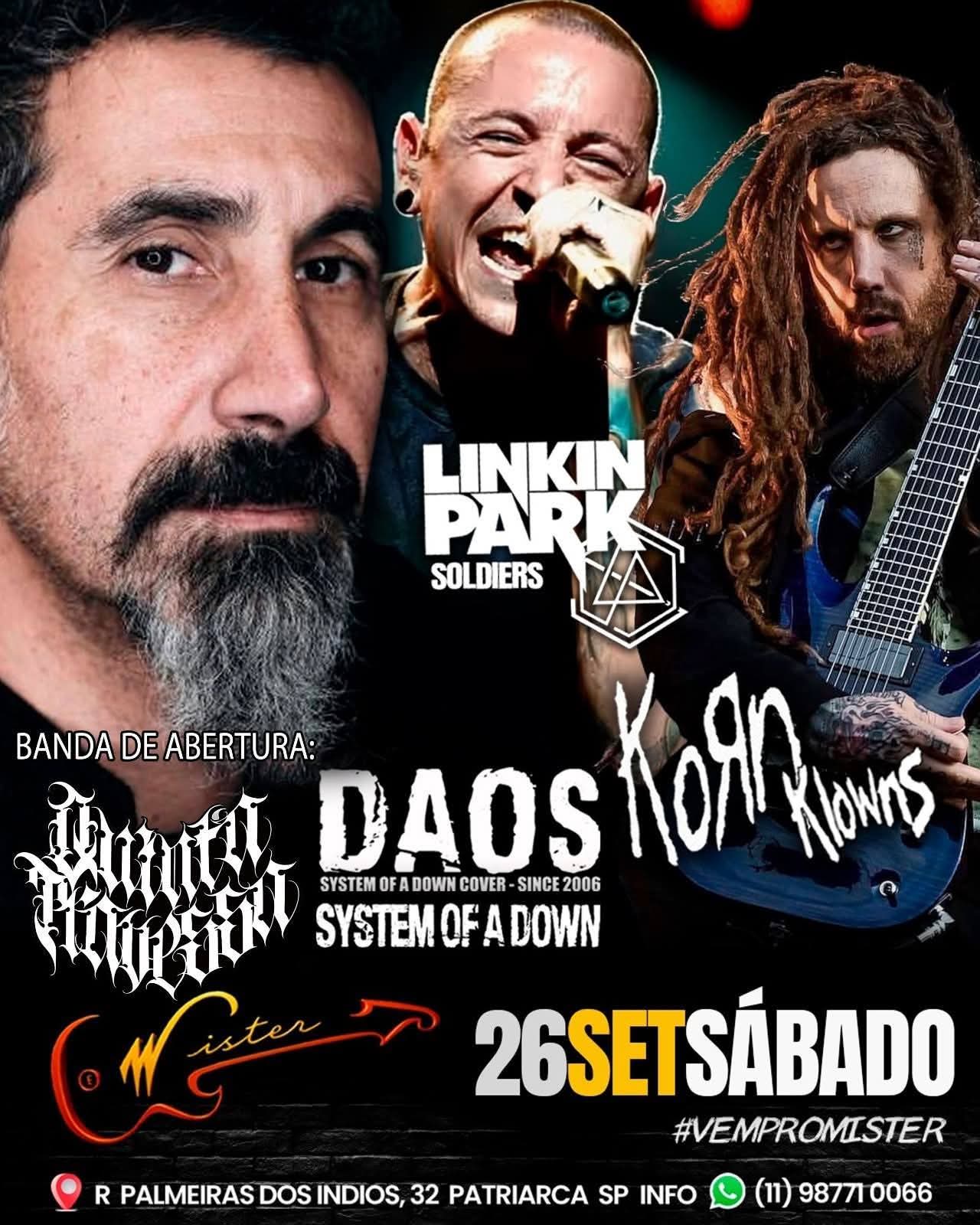 Flyer — Noite Tributo — DAOS, Linkin Park Soldiers e Korn Klowns