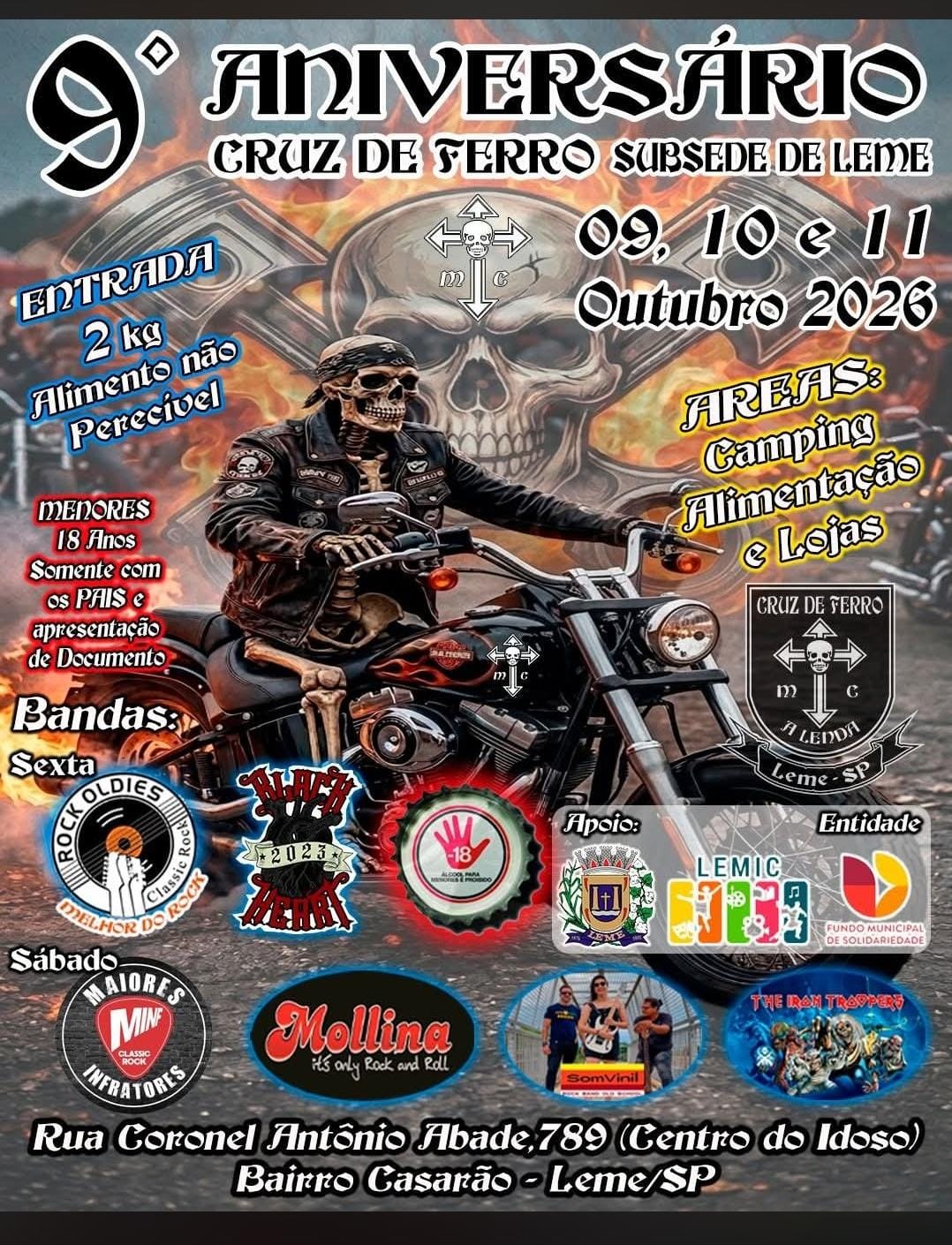 Flyer — 9º Aniversário Cruz de Ferro MC — Subsede de Leme