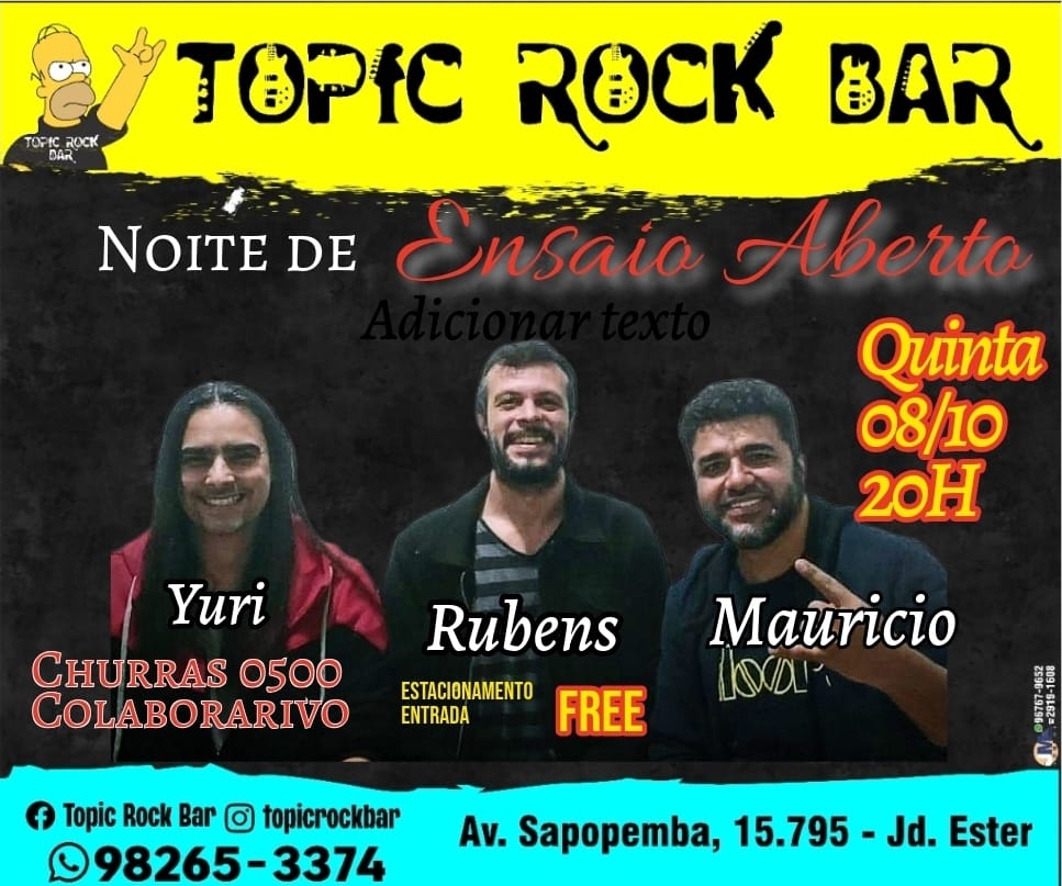 Flyer — Noite de Ensaio Aberto — Topic Rock Bar