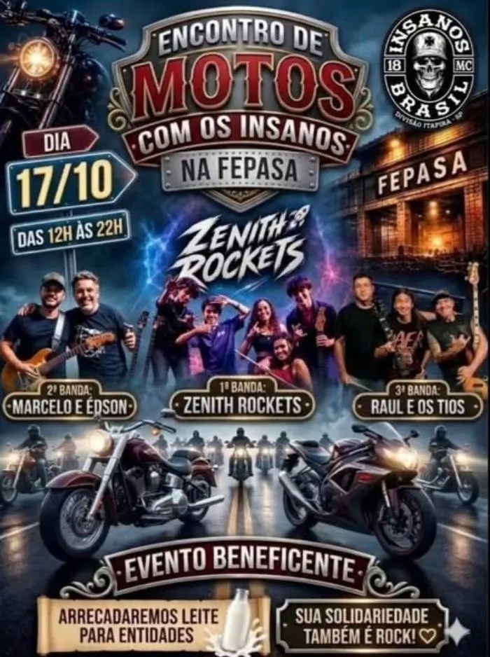 Flyer — Encontro de Motos com os Insanos na FEPASA