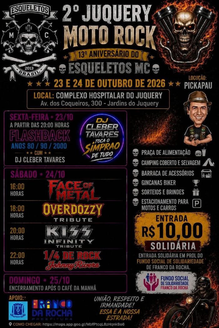 Flyer — 2º Juquery Moto Rock — 13º Aniversário do Esqueletos MC