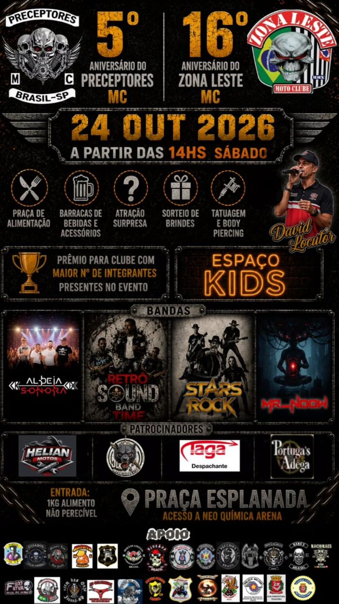 Flyer — 5º Aniversário Preceptores MC e 16º Aniversário Zona Leste MC