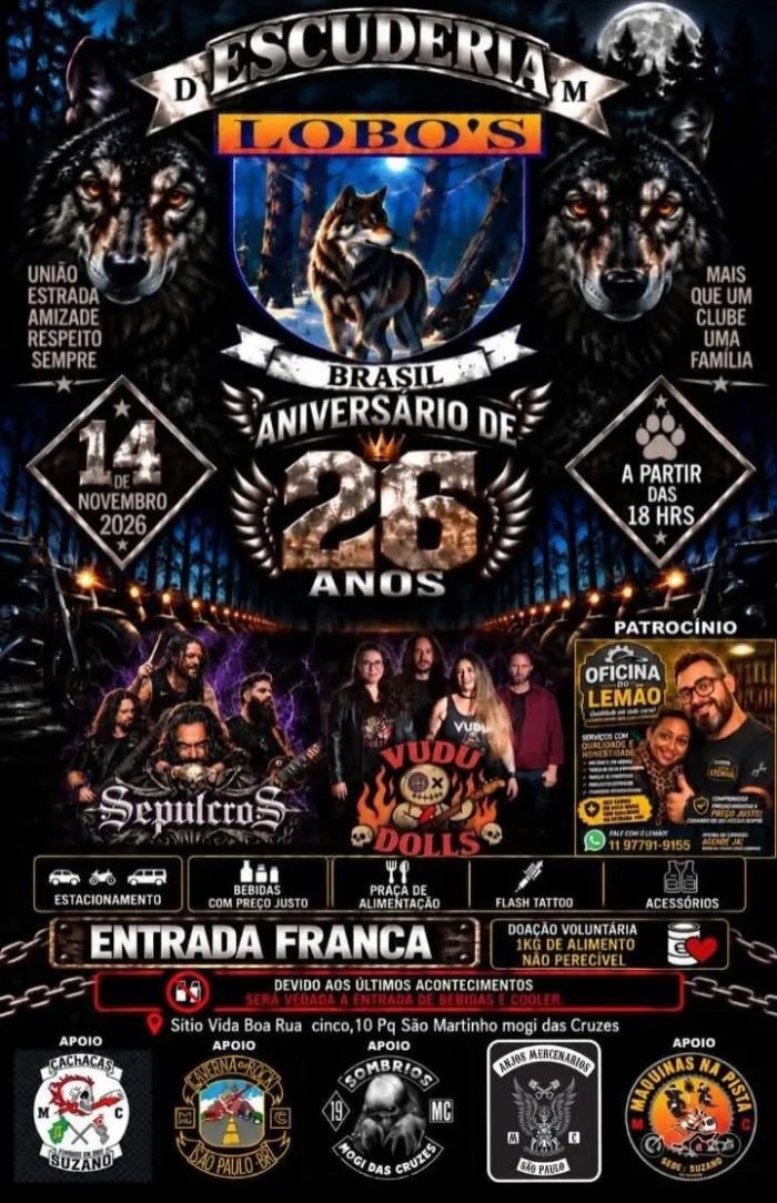 Flyer — Aniversário de 26 Anos — Escuderia Lobo's Brasil