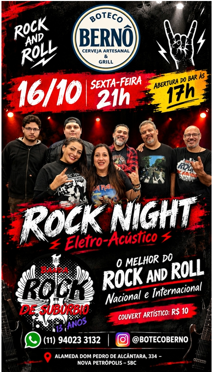 Flyer — Rock Night Eletro-Acústico — Rock de Subúrbio no Boteco Bernô