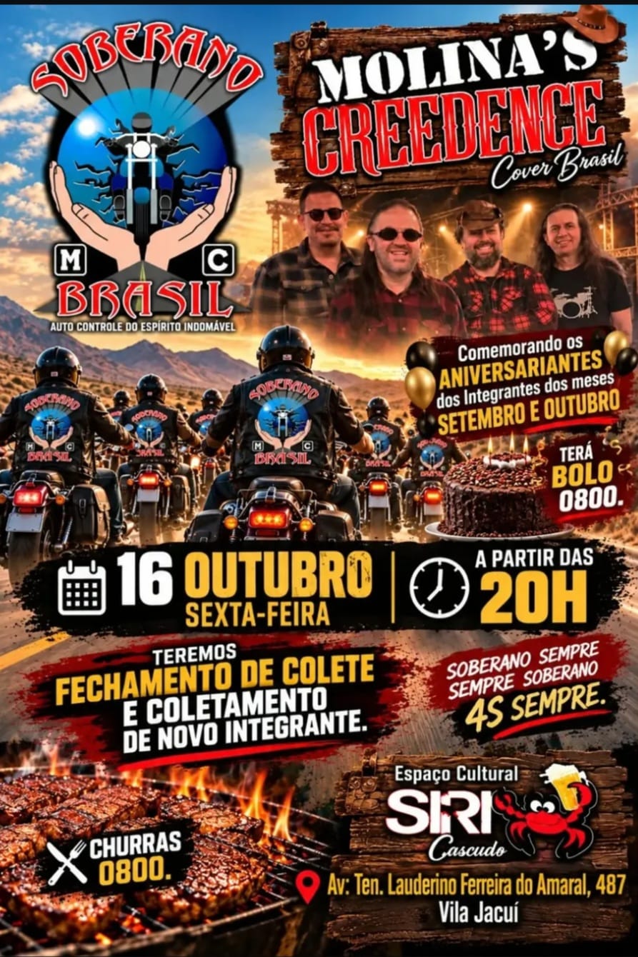 Flyer — Soberano MC Brasil — Aniversariantes de Setembro e Outubro com Molina's Creedence