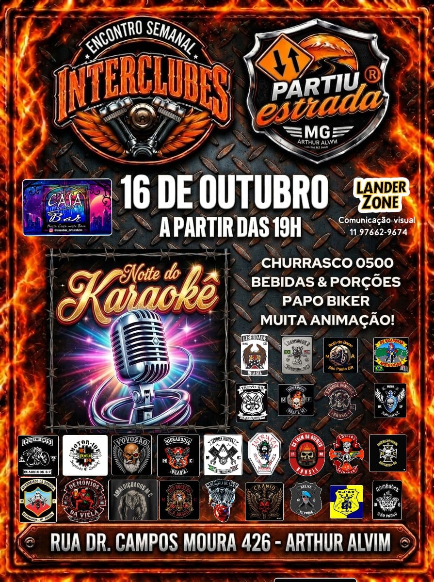 Flyer — Encontro Semanal Interclubes — Noite do Karaokê (Partiu Estrada MG)