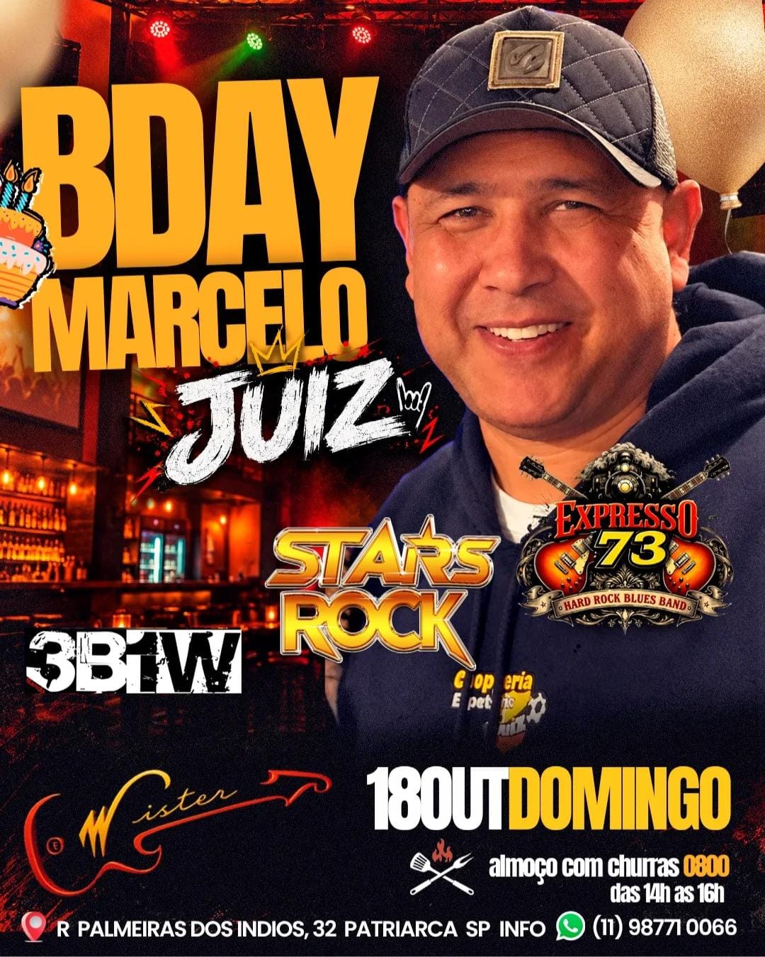 Flyer — Aniversário do Marcelo Juiz — Wister (Stars Rock e Expresso 73)