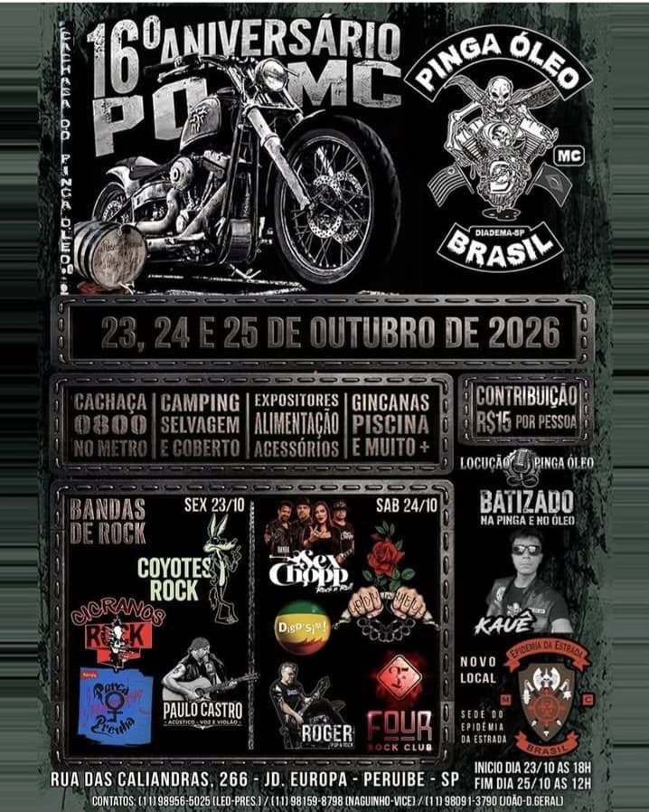Flyer — 16º Aniversário Pinga Óleo MC