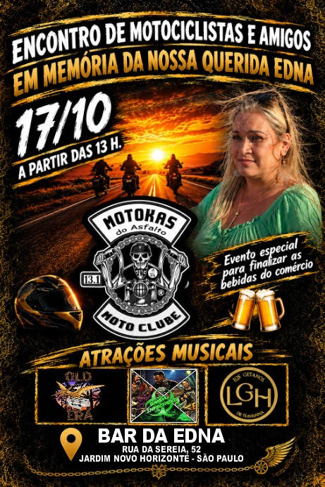 Flyer — Encontro de Motociclistas e Amigos em Memória da Querida Edna