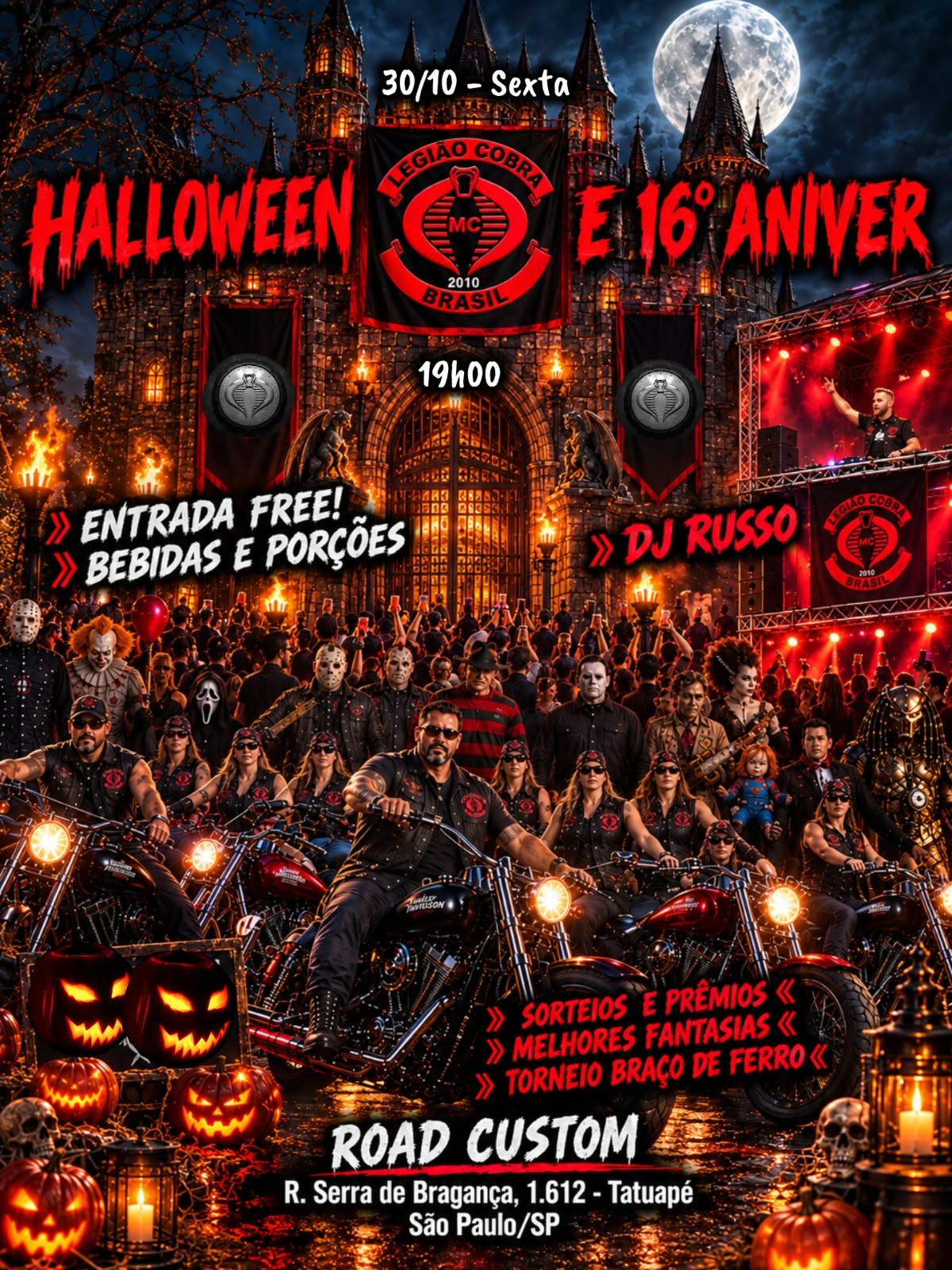 Flyer — Halloween e 16º Aniversário Legião Cobra MC