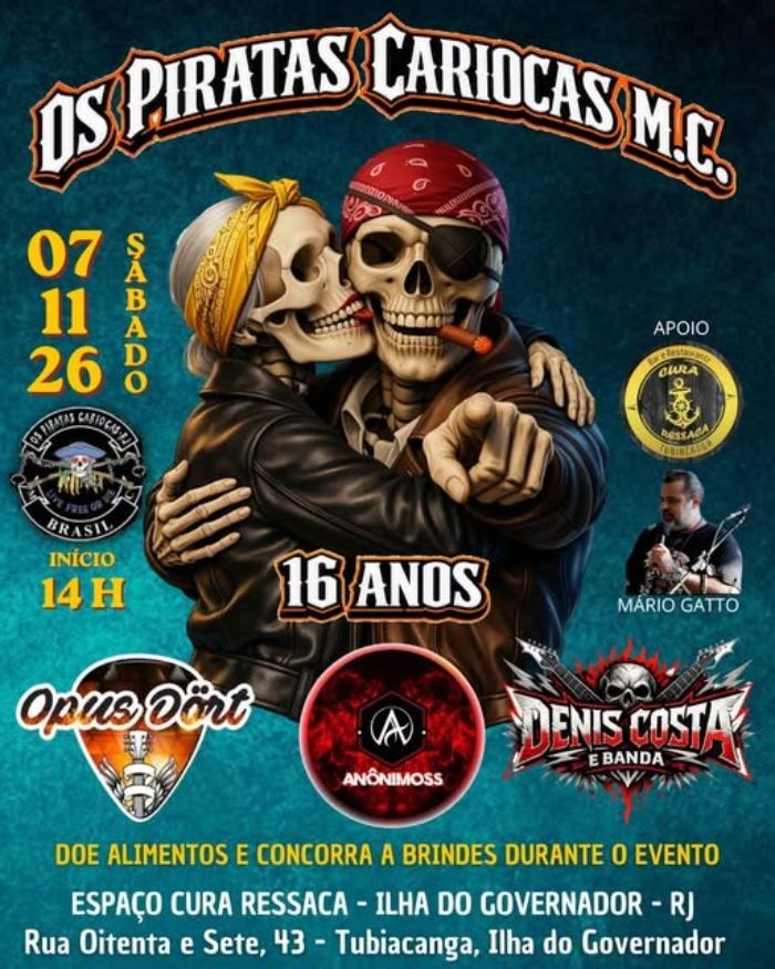 Flyer — Os Piratas Cariocas M.C. — 16 Anos
