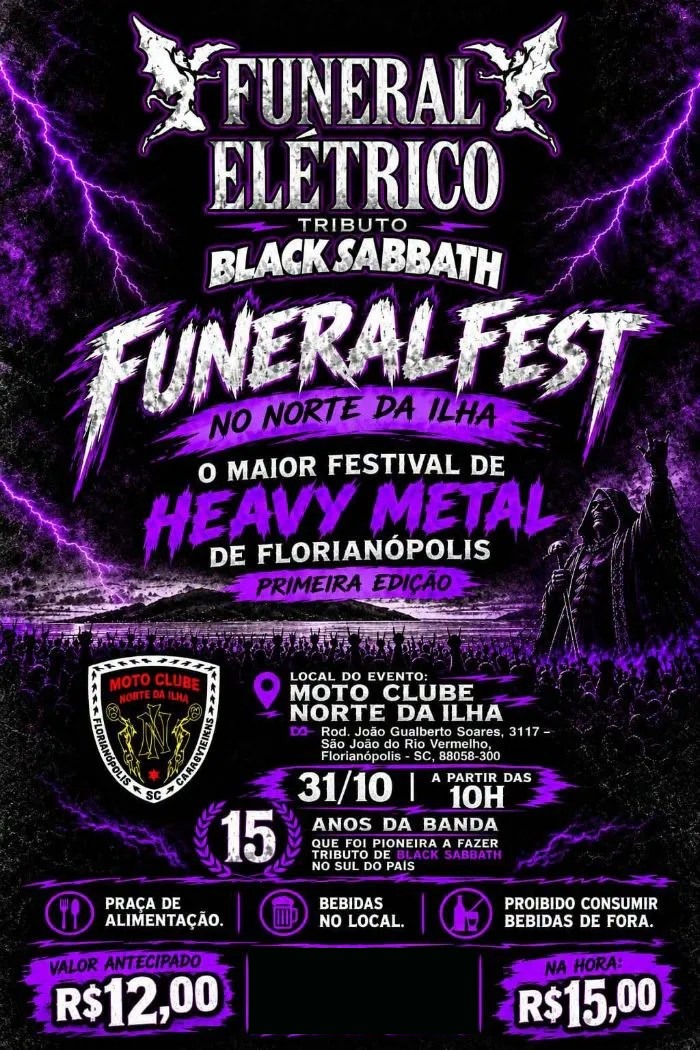 Flyer — Funeral Fest no Norte da Ilha — Funeral Elétrico (Tributo a Black Sabbath)
