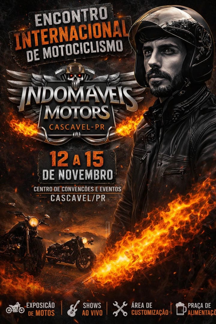 Flyer — Indomáveis Motors 2026 — Encontro Internacional de Motociclismo