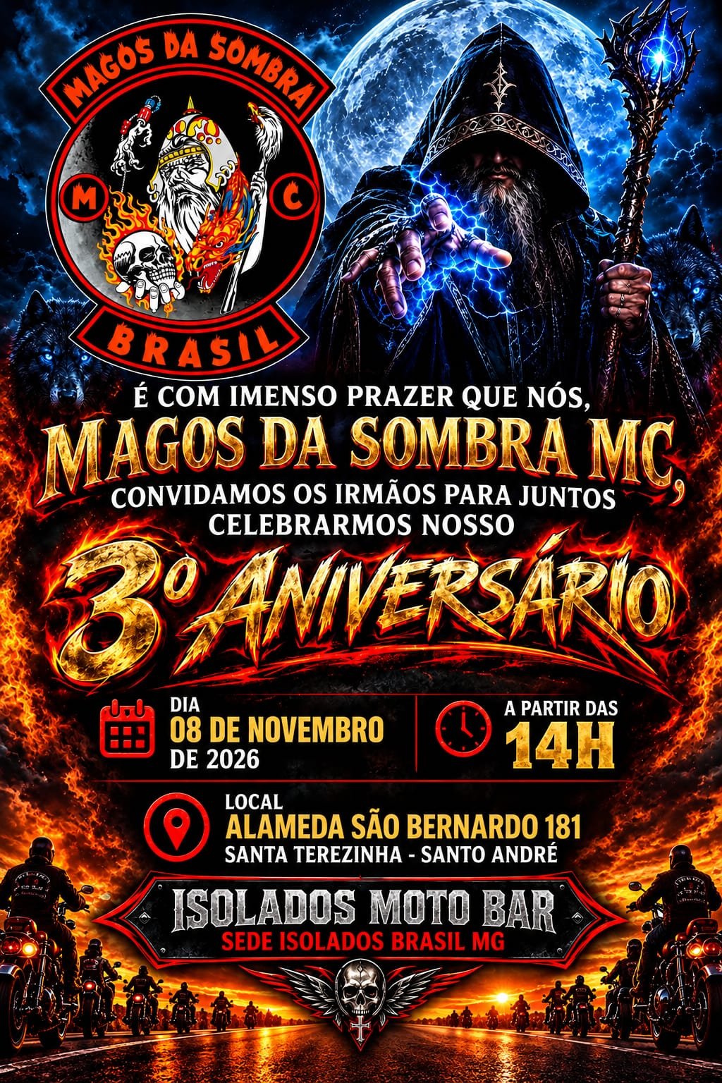 Flyer — 3º Aniversário Magos da Sombra MC
