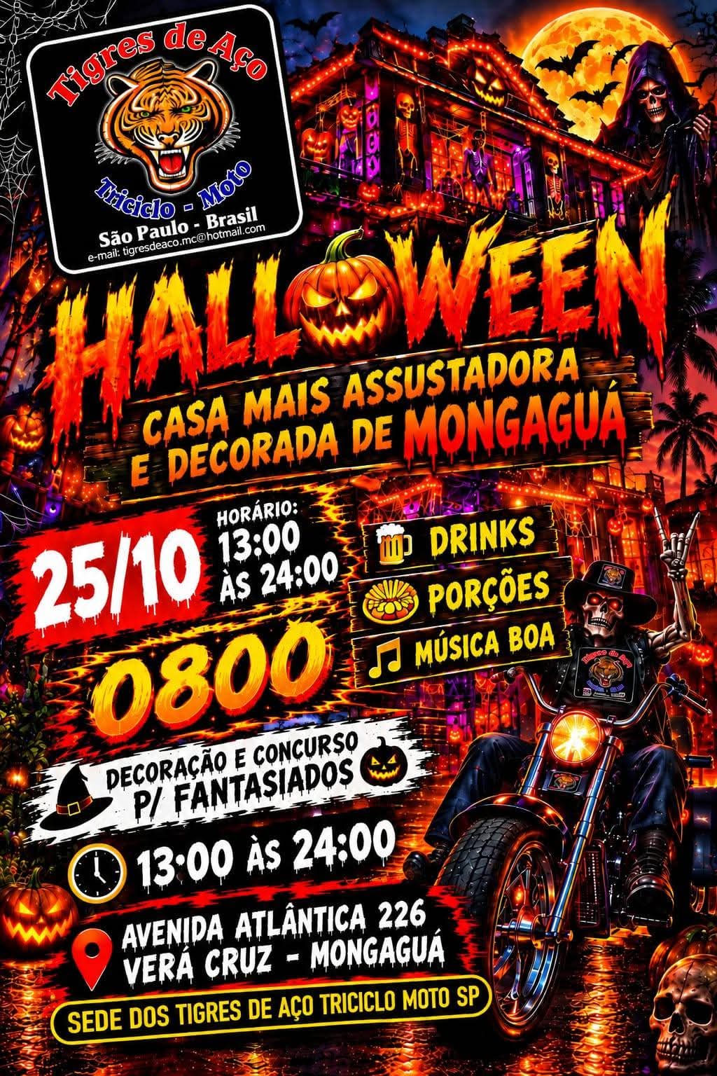 Flyer — Halloween Tigres de Aço — Mongaguá