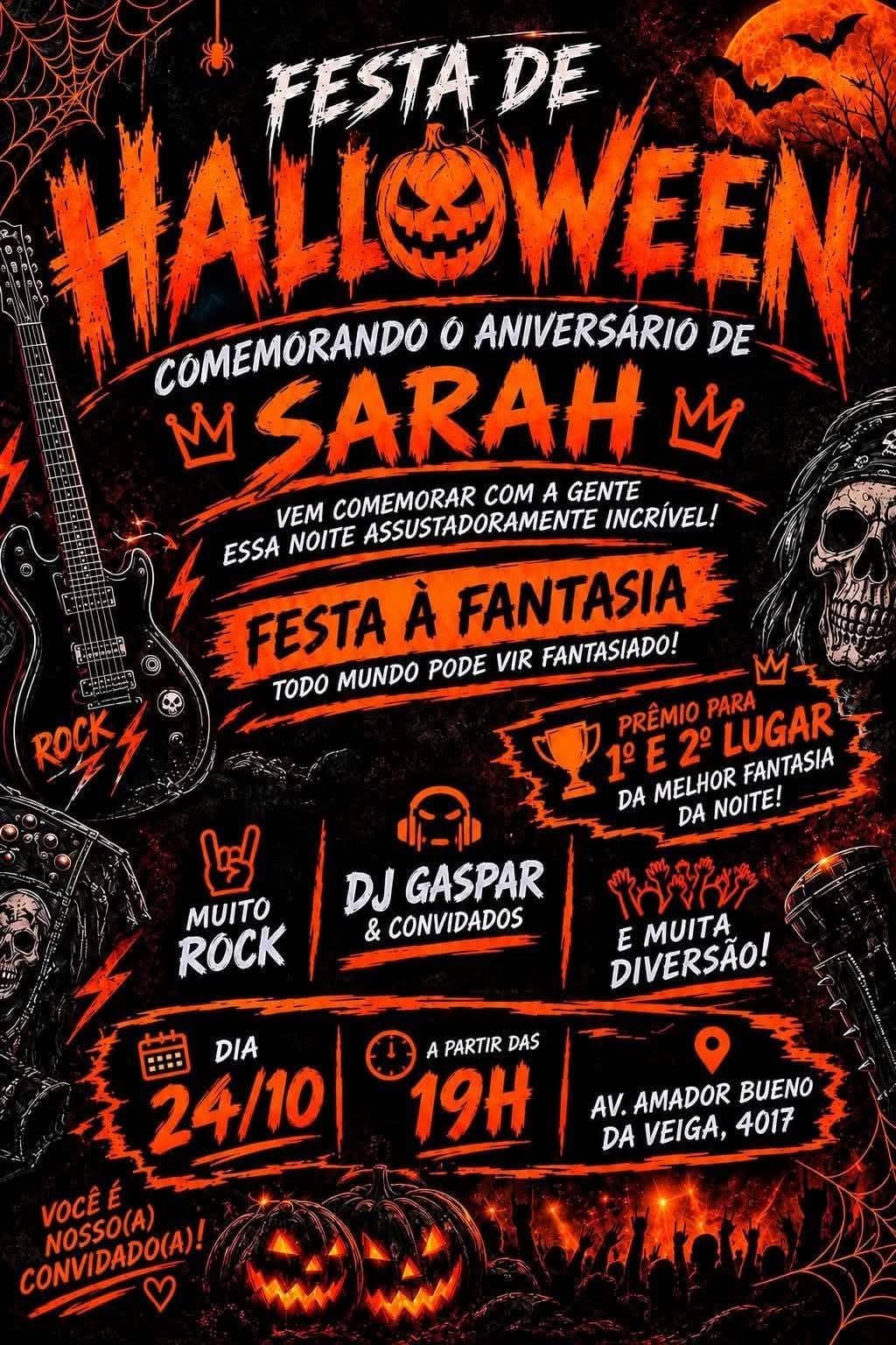 Flyer — Festa de Halloween — Aniversário da Sarah
