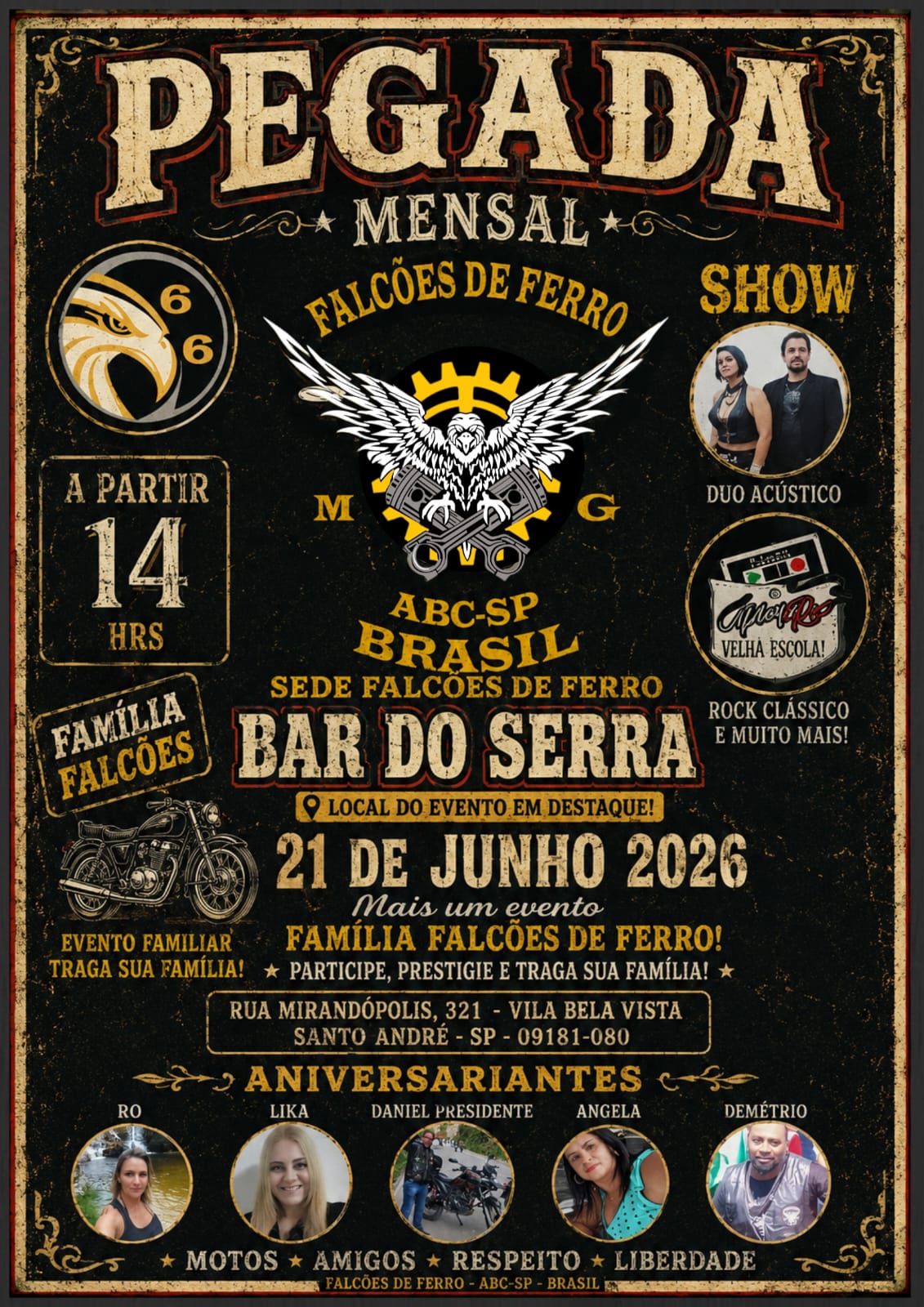 Flyer — Pegada Mensal - Falcões de Ferro (M G / ABC-SP Brasil)