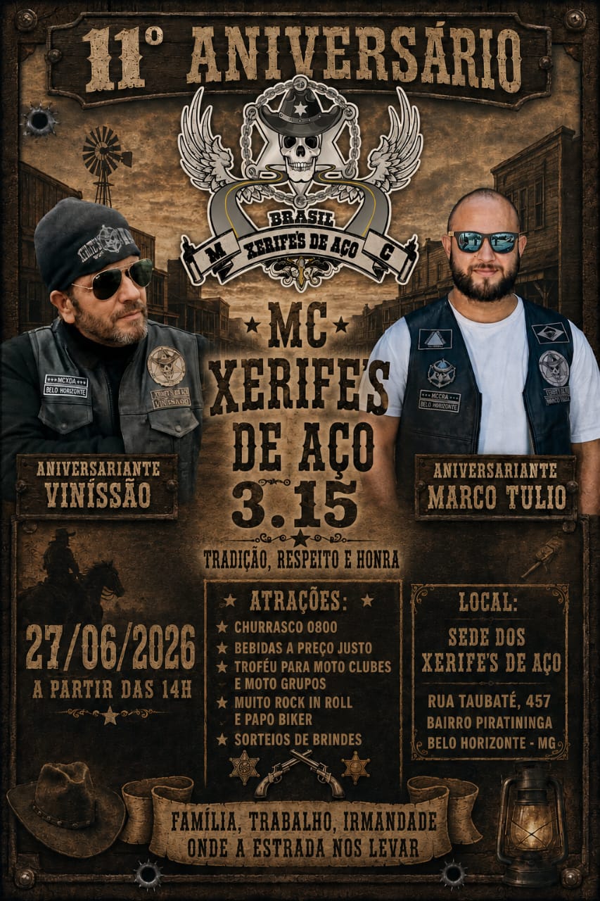 Flyer — 11º Aniversário MC Xerifes de Aço