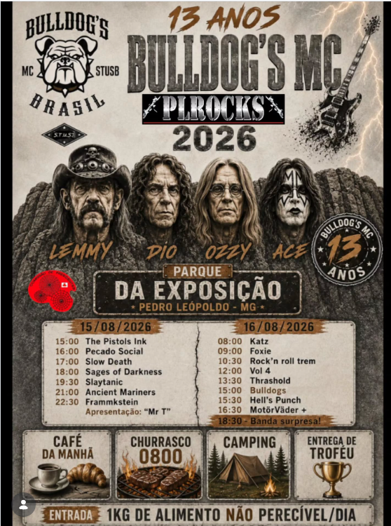 Flyer — 13 Anos Bulldog's MC Brasil - PLROCKS 2026