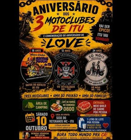 Flyer — Aniversário dos 3 Motoclubes de Itu e Comemoração do Aniversário de Love