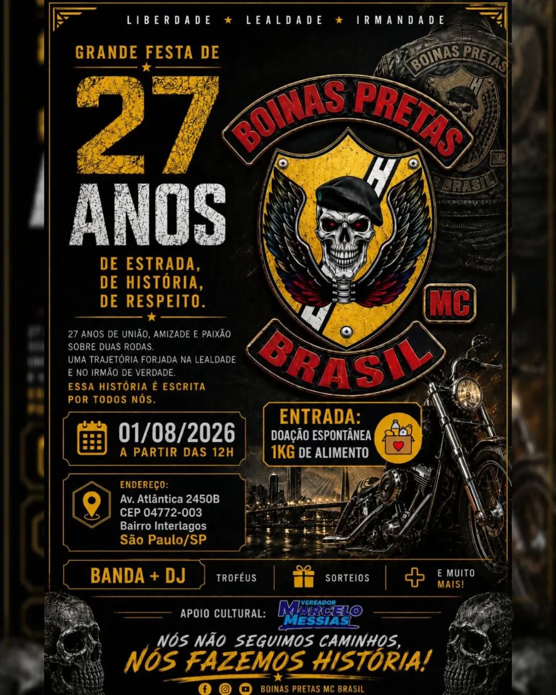 Flyer — Grande Festa de 27 Anos - Boinas Pretas MC Brasil