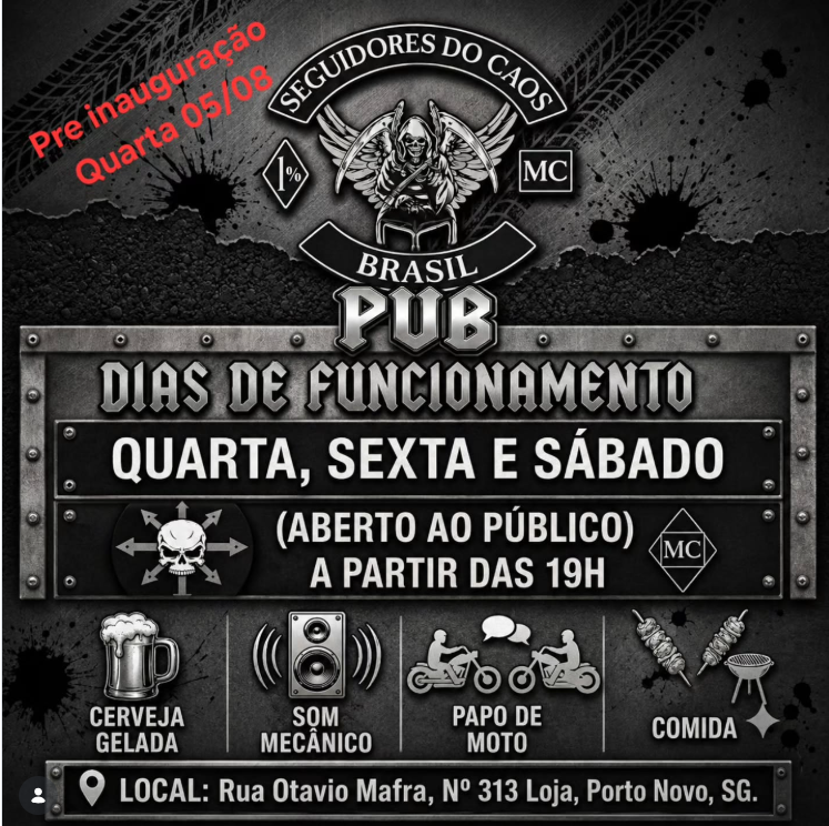 Flyer — PRÉ INAUGURAÇÃO - SEGUIDORES DO CAOS MC BRASIL PUB